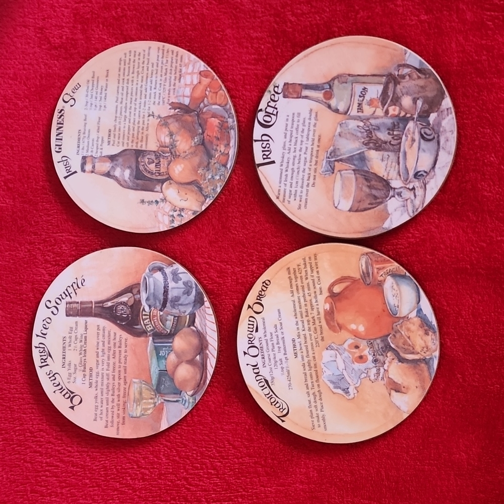 Set of 4 Irish Coasters with Traditional Recipes .